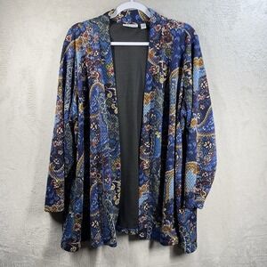 Susan‎ Graver Open Front Paisley Cardigan Women's 2XP Textured Knit Office